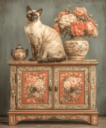 Siamese Cat and Chinoiserie Still Life art print