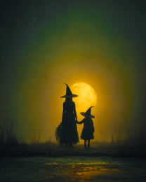 Witch Mother & Daughter Walking Home