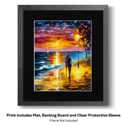 Impressionism Couple Walking on Beach at Sunset art print
