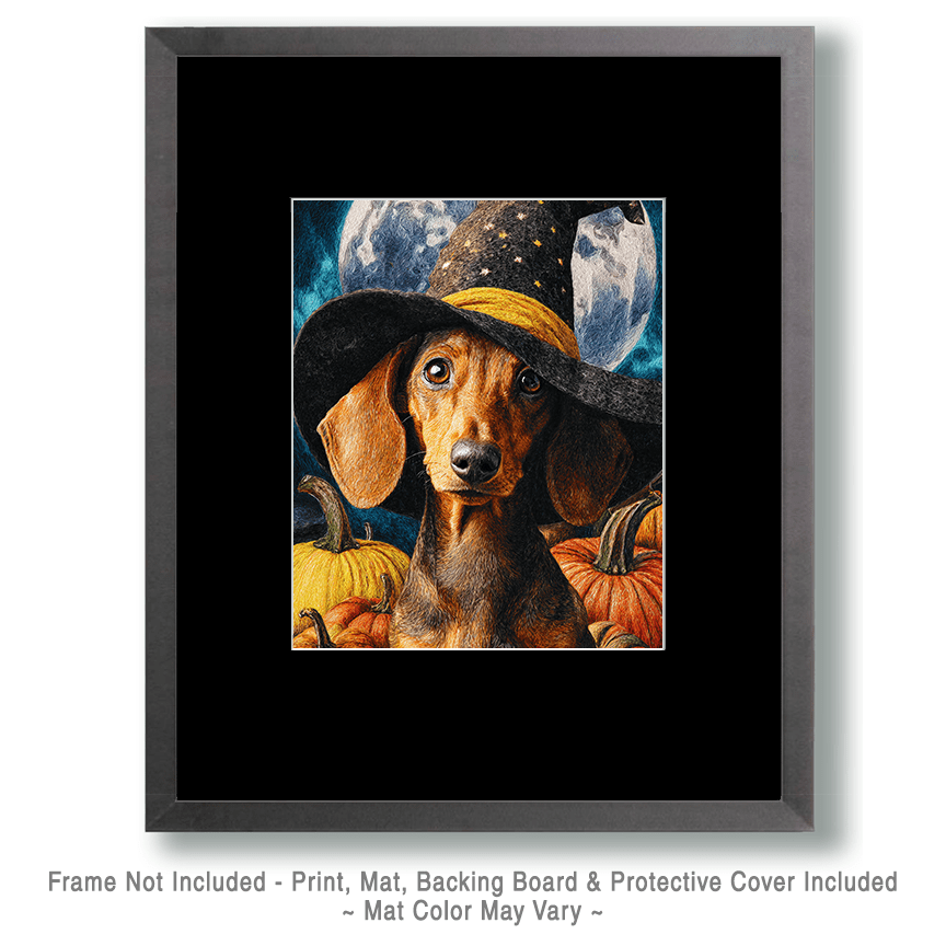 Dachshund Witch Halloween Art Print - 8"x10" Artwork - Image 2