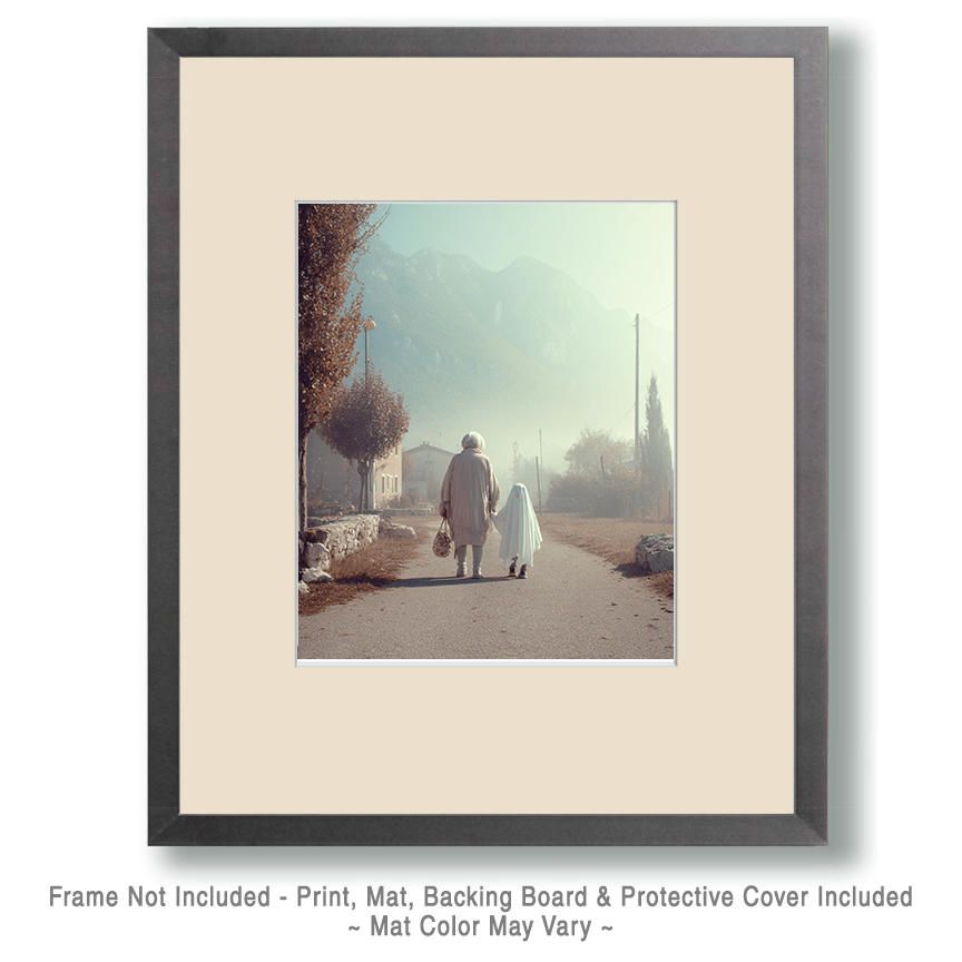 Grandmother Trick or Treating with Her Grandkid Halloween Art Print - 8"x10" Artwork - Image 2