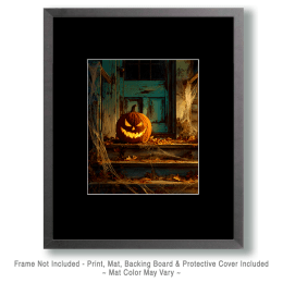 Scary Pumpkin on Doorstep Art