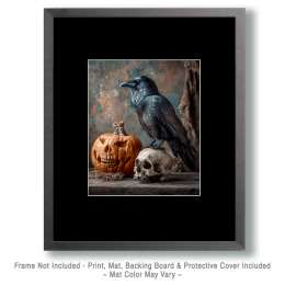 Crow, Skull, & Scary Pumpkin Still-Life Art