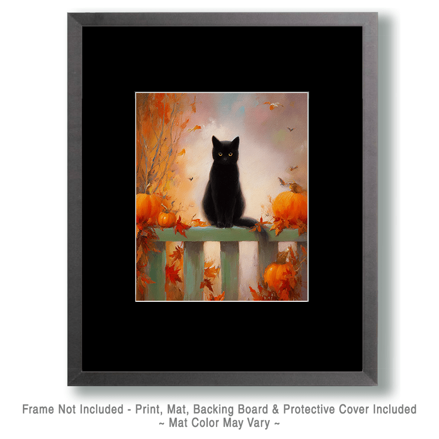 Black Cat on Porch Railing Halloween Art Print - 8"x10" Artwork - Image 2