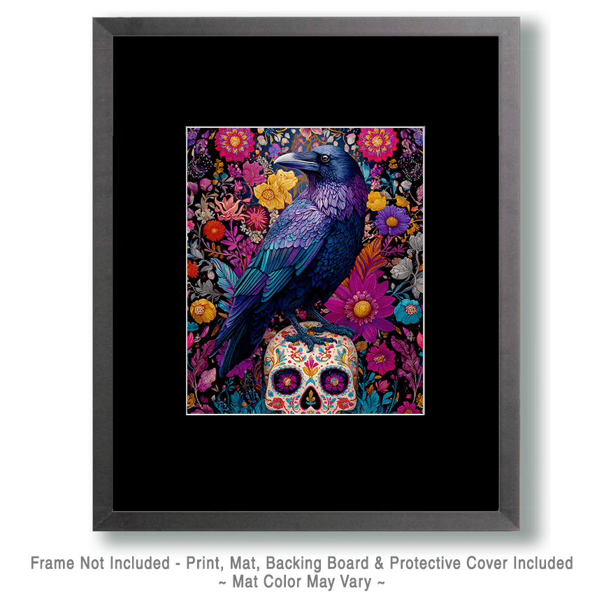 Raven on Calavera Skull Art