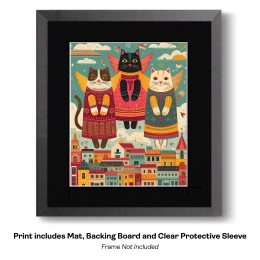 Folk Art Cats Rising to the Heavens art print