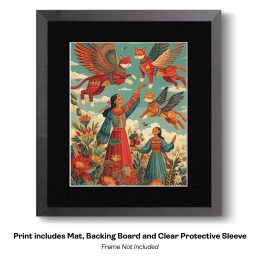 Mayan Folk Art Praise to the Angel Cats art print