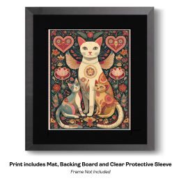 Folk Art Angel Cats and Hearts art print