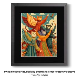 Folk Art Group of Angel Cats Waving art print