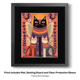 Folk Art Rose Angel Cats art print