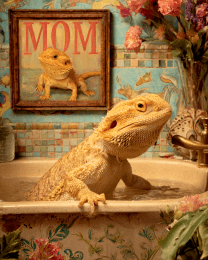 Bearded Dragon Lizard in a Bathtub