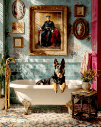 German Shepherd in a Bathtub