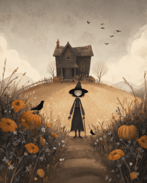 Folk Art Witch in Front of Her House