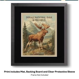 Vintage Moose Denali Alaska art print
