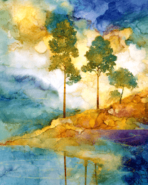 Watercolor Mountain Trees