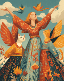 Folk Art All Hail the Angel Cats art print
