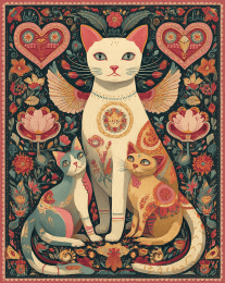 Folk Art Angel Cats and Hearts art print