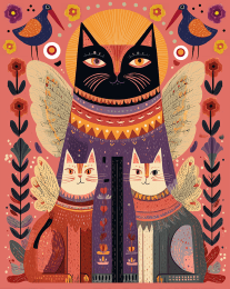 Folk Art Rose Angel Cats art print