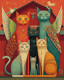Folk Art Barn Cats art print