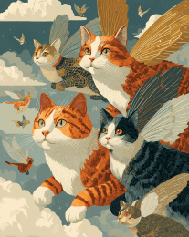 Herd of Flying Angel Cats art print