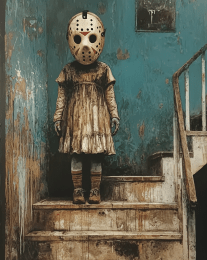 Little Girl with Hockey Goalie Mask art print