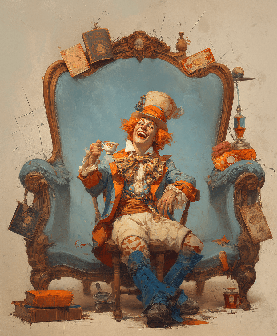 Mad Hatter on Blue Chair art print