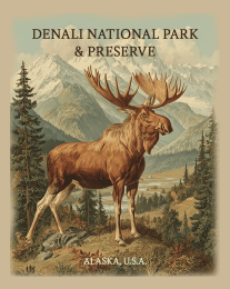 Vintage Moose Denali Alaska art print