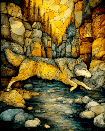 Stylized Jumping Wolf