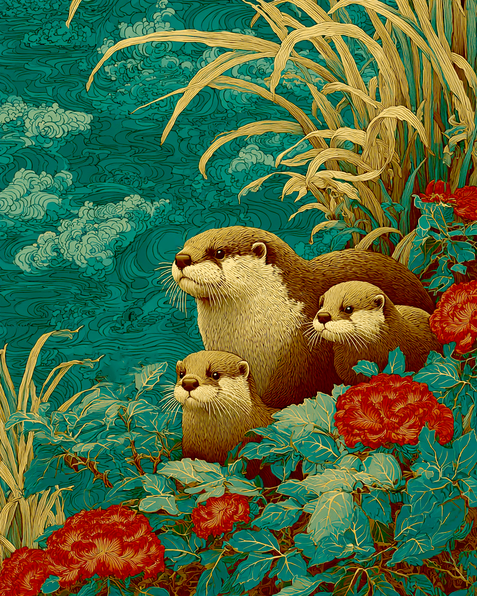 Stylized Otter & Kits