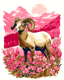 Bighorn Sheep in Pink Landscape