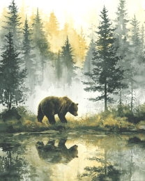 Bear in Misty Forest