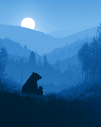 Mother Bear and Cub Enjoy the Evening