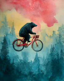 Bear Flying on Bicycle