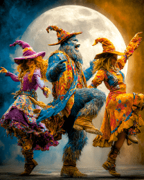 Bigfoot Dancing with Two Witches