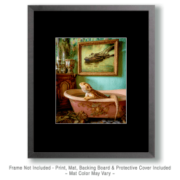 Bearded Dragon Lizard in a Bathtub with Alligator Pic Above Art