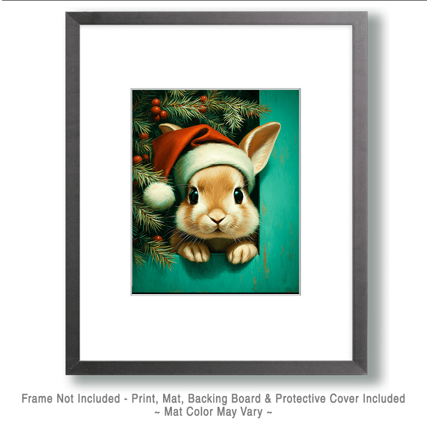 Bunny Rabbit in Santa Hat Art