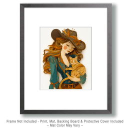 Dallas Cowgirl with Her Cat Art