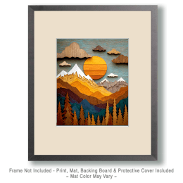 Wood Relief Style Mountains Art