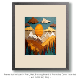 Wood Relief Style Mountain Sunrise Art