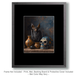 Calavera Bat & Skull Still-Life Art