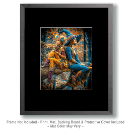 Two Witches on a Broom Art