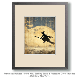 Vintage Witch Riding Her Broom Art