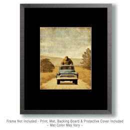 Bigfoot Catching a Ride in a Pickup Truck Art