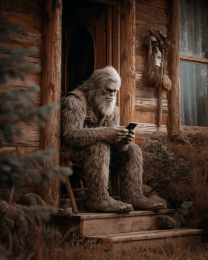 Bigfoot Texting on the Front Doorstep