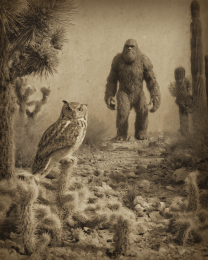 Bigfoot Watching an Owl