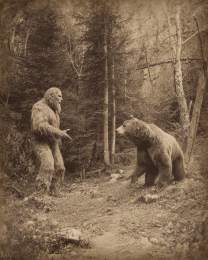 Bigfoot Discussing Things with a Bear