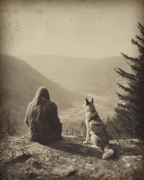 Bigfoot Hanging Out with a Wolf