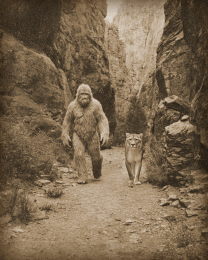 Bigfoot Walking with a Mountain Lion