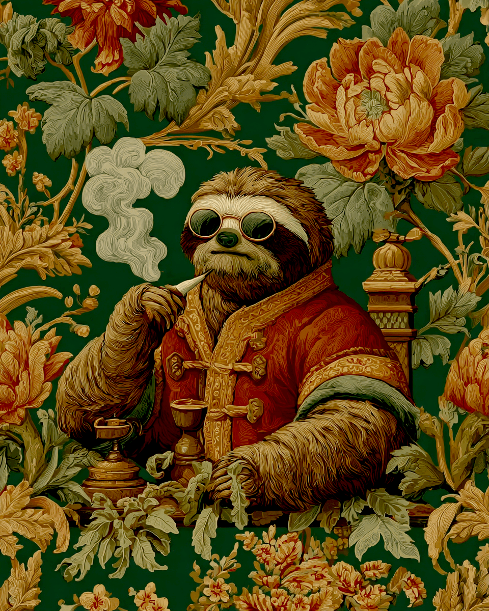 Bohemian Hippie Sloth Smoking Marijuana