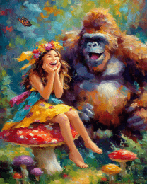 Hippie Lady Laughing with Bigfoot